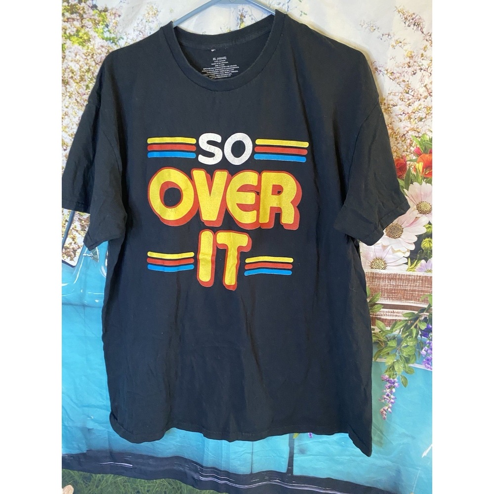 "So Over It" Retro‎ Humor Black Graphic Short-Sleeved T-Shirt Unisex XL